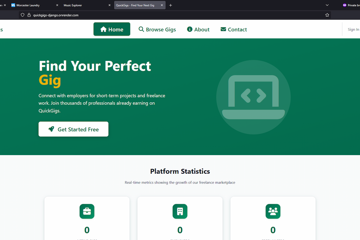 quickgigs.platform screenshot